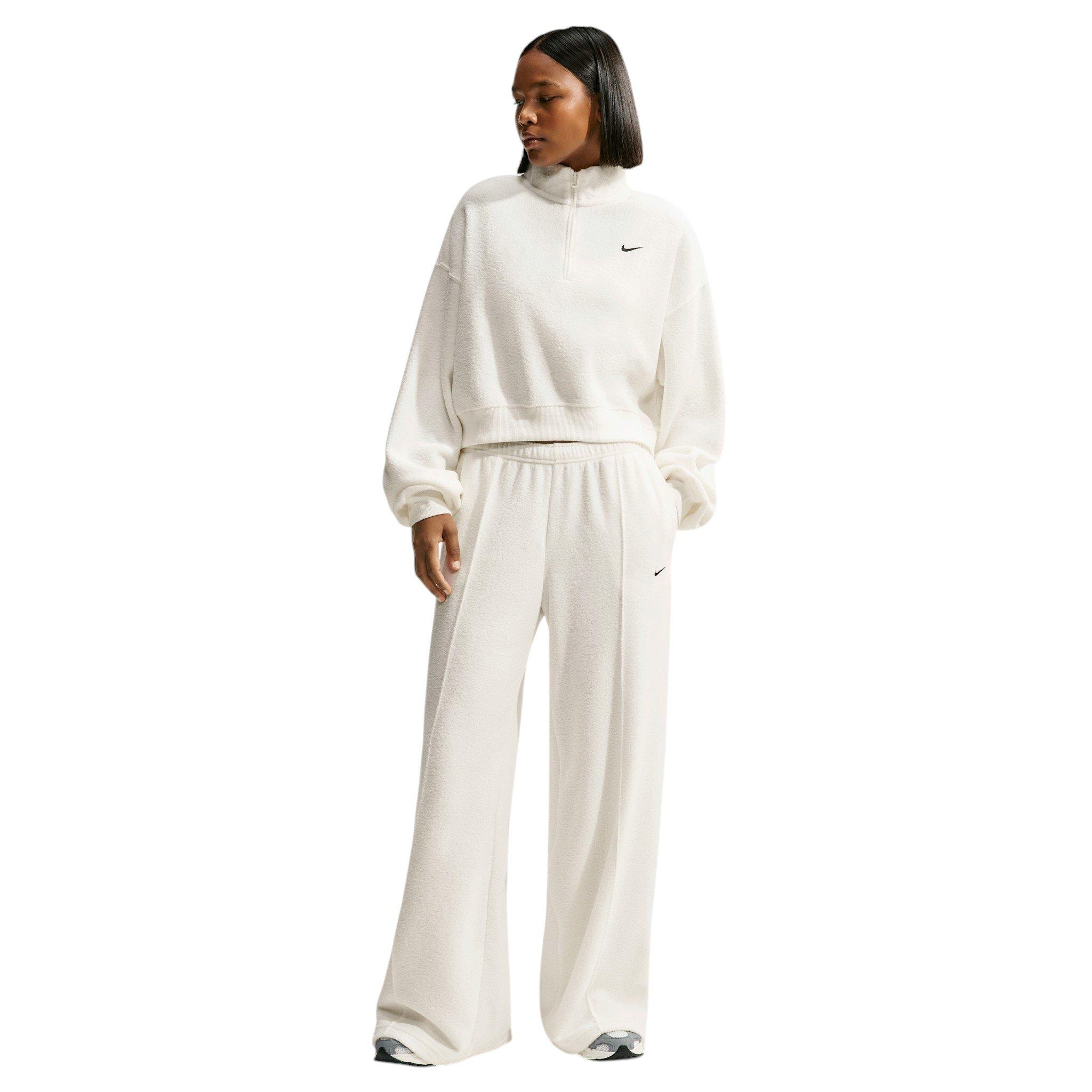 Nike Women's Studio Fleece Plush Mid-Rise Wide-Leg Sweatpants - Off-White/Black - OFF-WHITE/BLACK